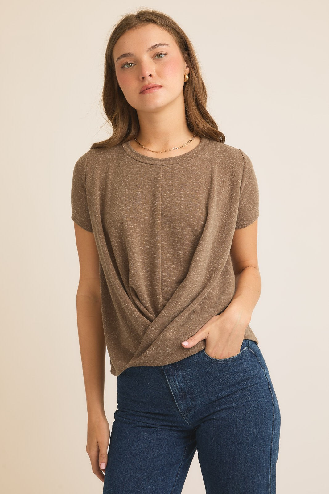 Cappuccino Twist Front Blouse-Market Grey Boutique