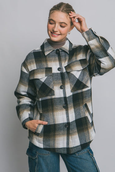 Black Plaid Sherpa Lined Jacket