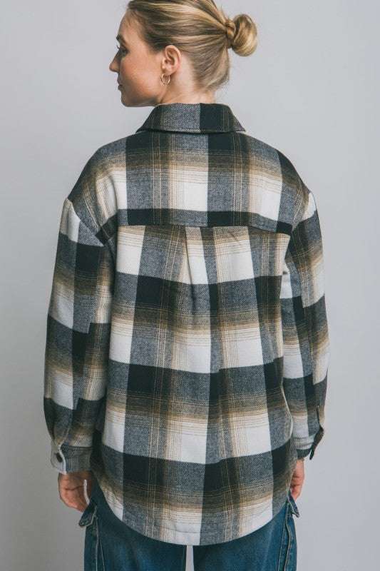 Black Plaid Sherpa Lined Jacket