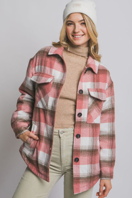 Pink Plaid Sherpa Lined Jacket