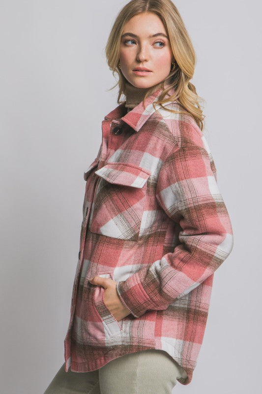Pink Plaid Sherpa Lined Jacket