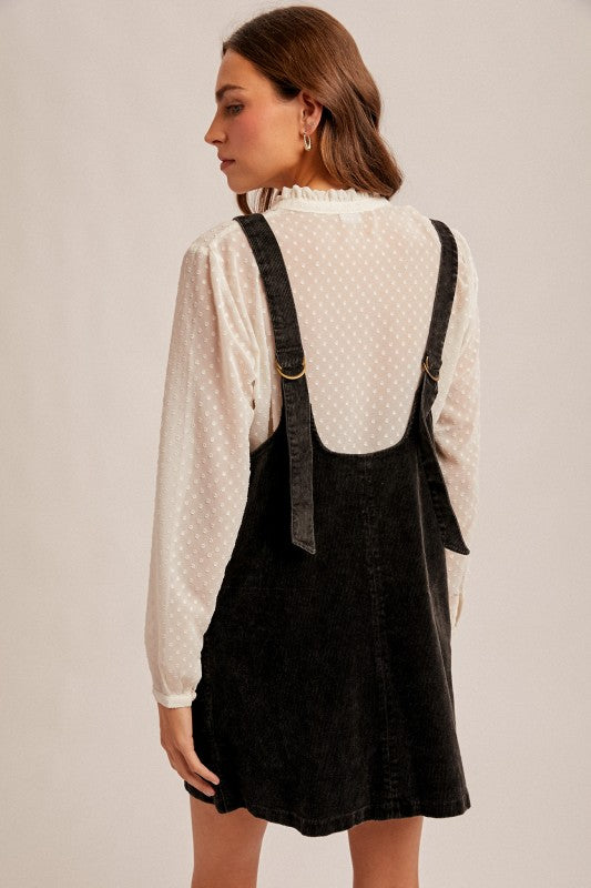 Black Corduroy Pinafore Overall Dress