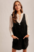 Black Corduroy Pinafore Overall Dress-Market Grey Boutique
