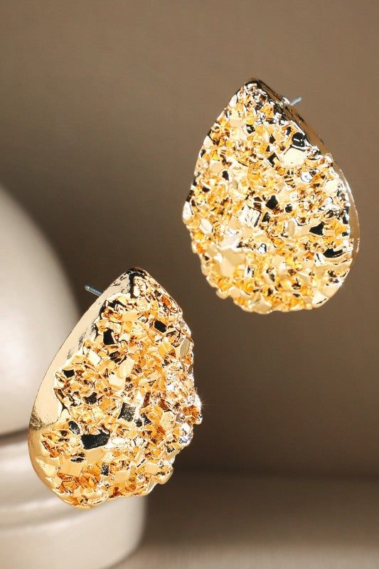 Gold Shimmer Teardrop Stud Earrings