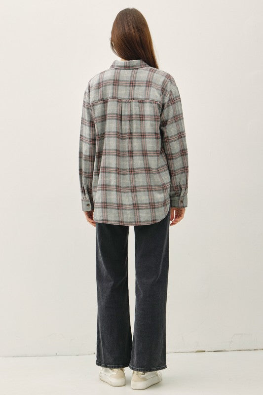 Heather Grey Cotton Classic Plaid Button Up-Market Grey Boutique