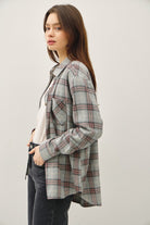 Heather Grey Cotton Classic Plaid Button Up-Market Grey Boutique