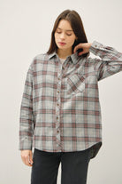 Heather Grey Cotton Classic Plaid Button Up-Market Grey Boutique