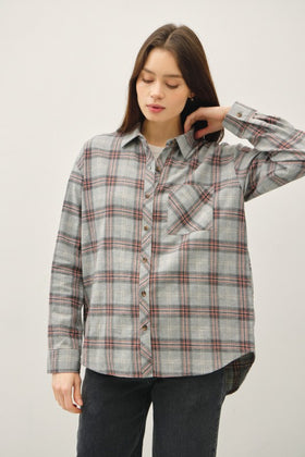 Heather Grey Cotton Classic Plaid Button Up
