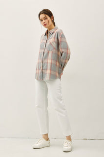 Dusty Coral/Grey Cotton Classic Faded Plaid Button Up