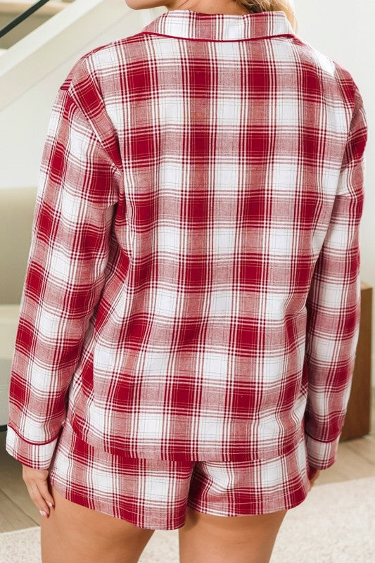Red Plaid Lounge Shorts Set