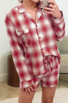 Red Plaid Lounge Shorts Set-Market Grey Boutique