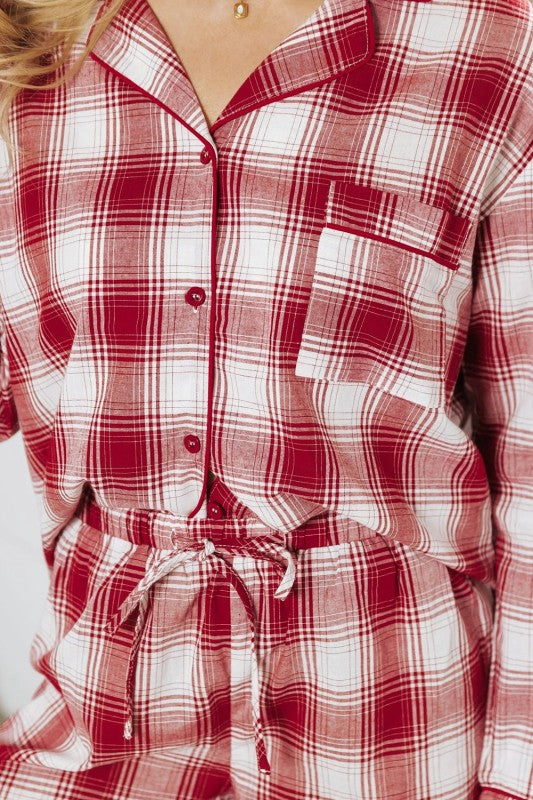 Red Plaid Lounge Shorts Set
