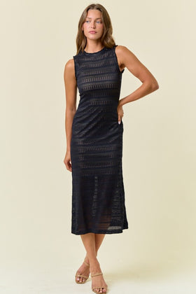 Black/Nude Underlay Midi Dress