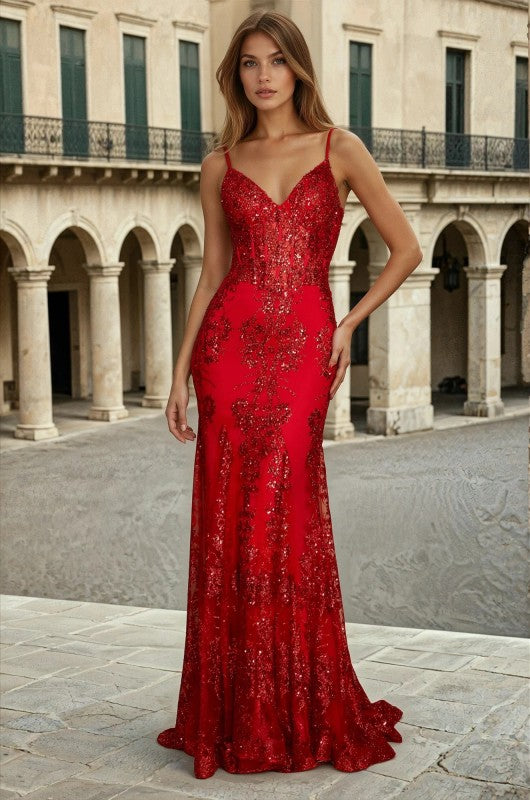 2026 Red Fitted Corset Prom Gown🤍
