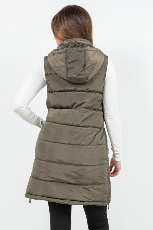 RESTOCK! Dark Olive Side Zip Puffer Long Vest