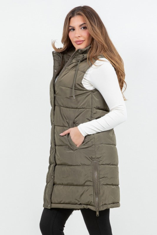 RESTOCK! Dark Olive Side Zip Puffer Long Vest
