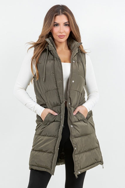 RESTOCK! Dark Olive Side Zip Puffer Long Vest