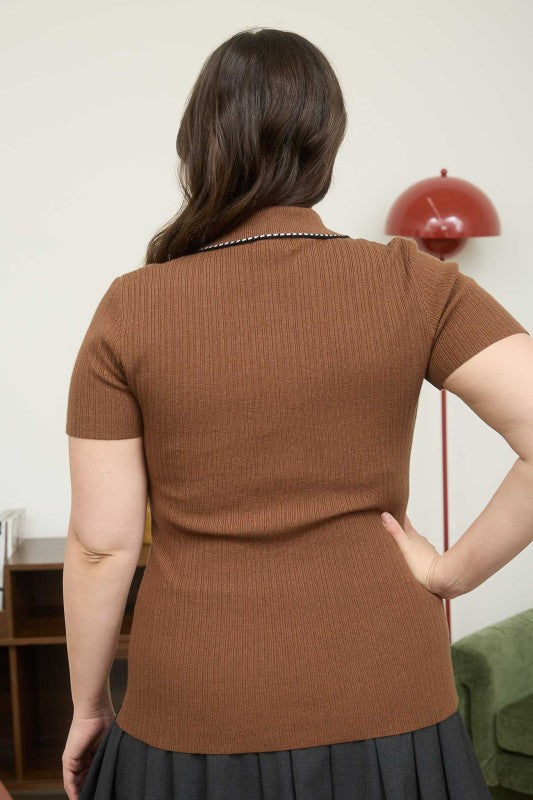 Plus Contrast Trim Sweater Polo