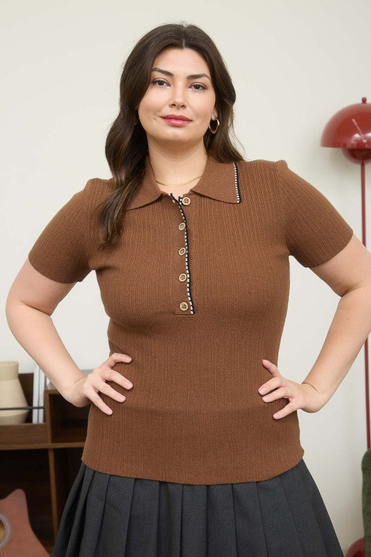 Plus Contrast Trim Sweater Polo