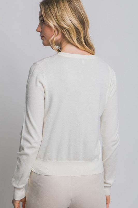 Ivory Gold Button Accent Cardigan