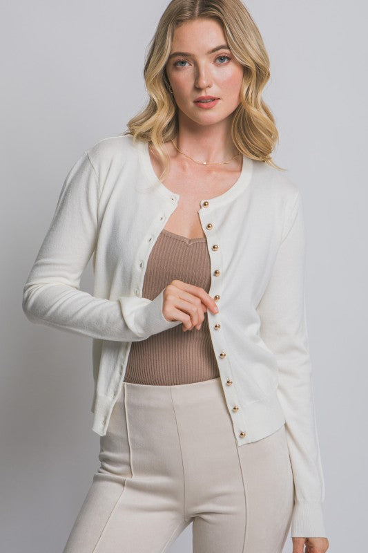 Ivory Gold Button Accent Cardigan