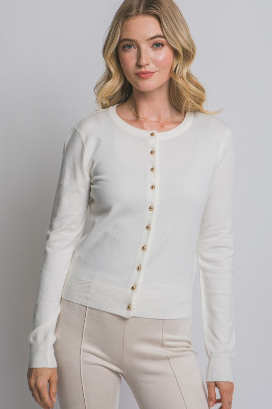 Ivory Gold Button Accent Cardigan