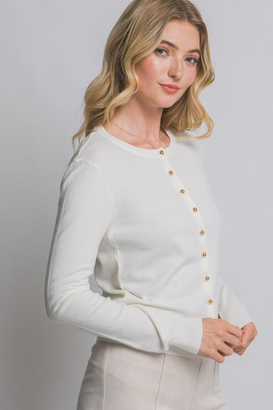 Ivory Gold Button Accent Cardigan