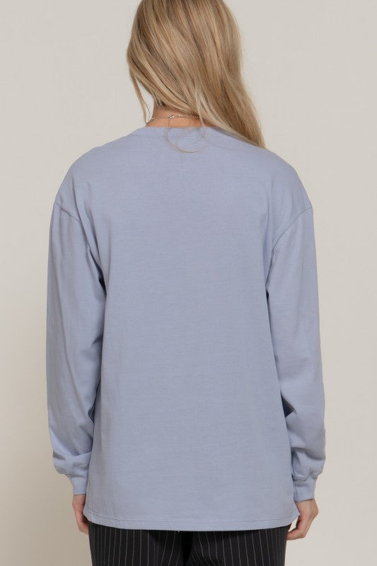 Blue Long Sleeve Round Neck Tee