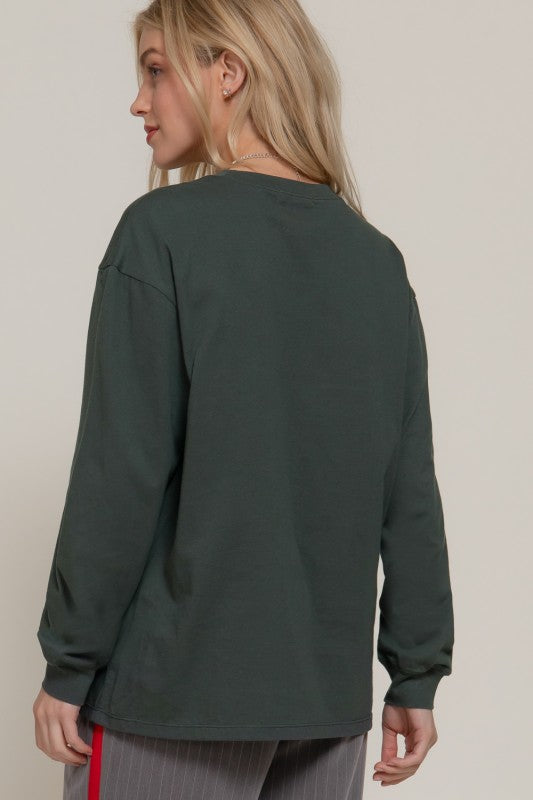 Dusky Green Long Sleeve Cotton Tee