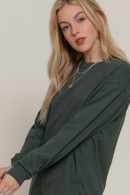 Dusky Green Long Sleeve Cotton Tee