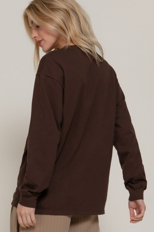 Brown Long Sleeve Round Neck Tee