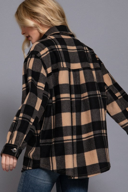 Taupe/Black Checker Fleece Shacket