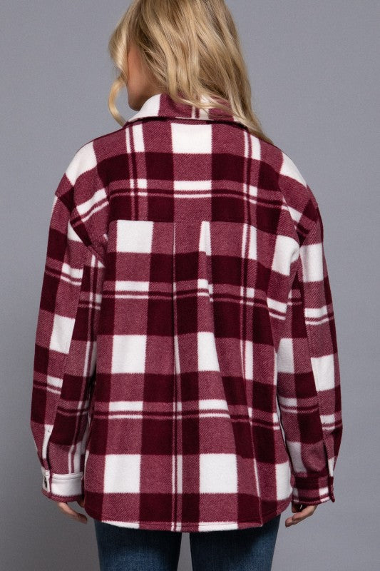 Burgundy/White Checkered Fleece Shacket