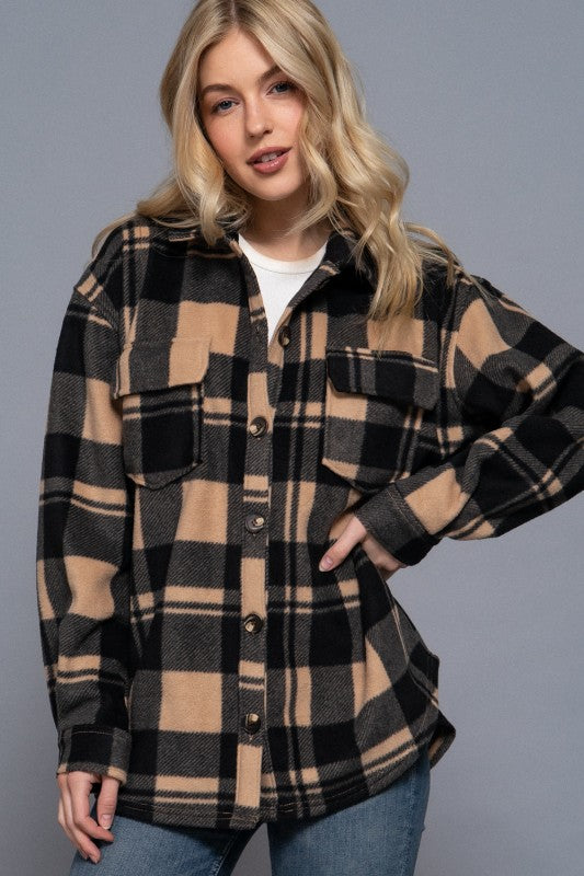 Taupe/Black Checker Fleece Shacket