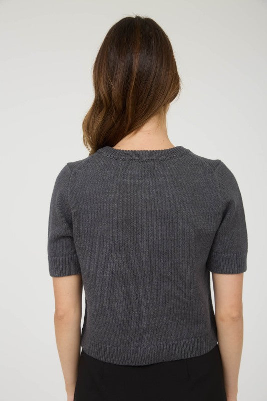 Juniors - Dark Grey Short Sleeve Button Down  Cardigan