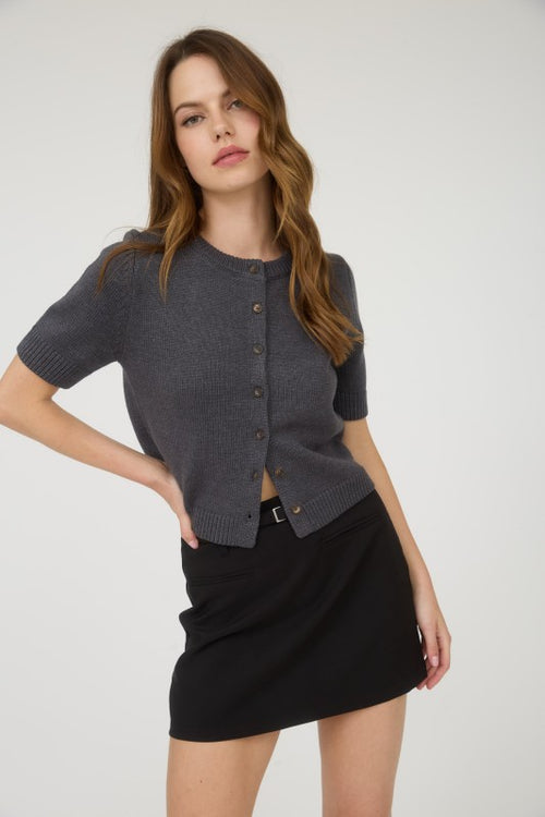 *FINAL SALE* Juniors - Dark Grey Short Sleeve Button Down  Cardigan