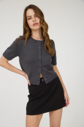 Juniors - Dark Grey Short Sleeve Button Down  Cardigan