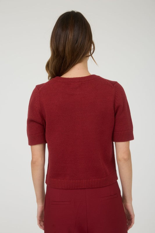 Juniors Burgundy Short Sleeve Button Down Cardigan