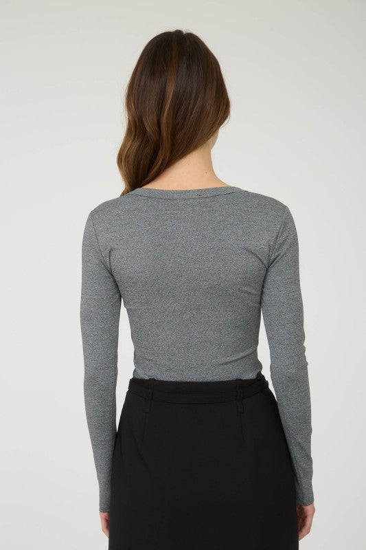 Juniors Grey Ribbed Long Sleeve Henley