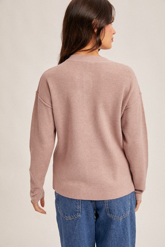 Mauve 3/4 Button Waffle Sweater