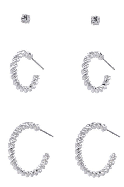 Silver Metal Assorted Twisted Hoop Earring Set
