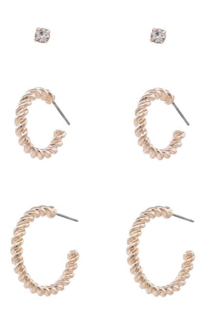 Gold Metal Assorted Twisted Hoop Earring Set