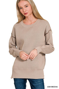 Mocha Contrast Trim Sweater