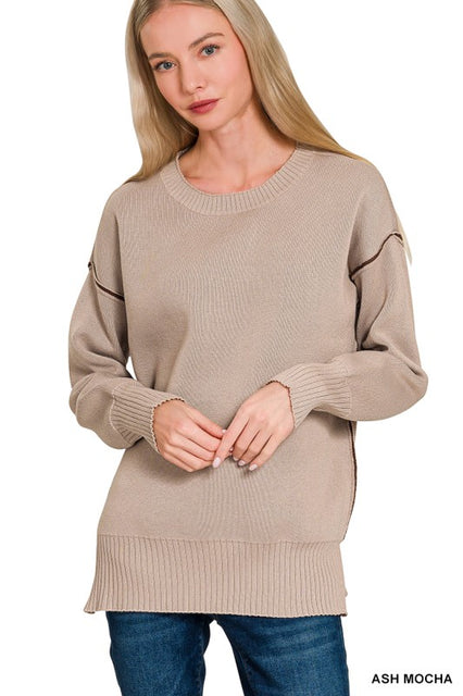 Mocha Contrast Trim Sweater
