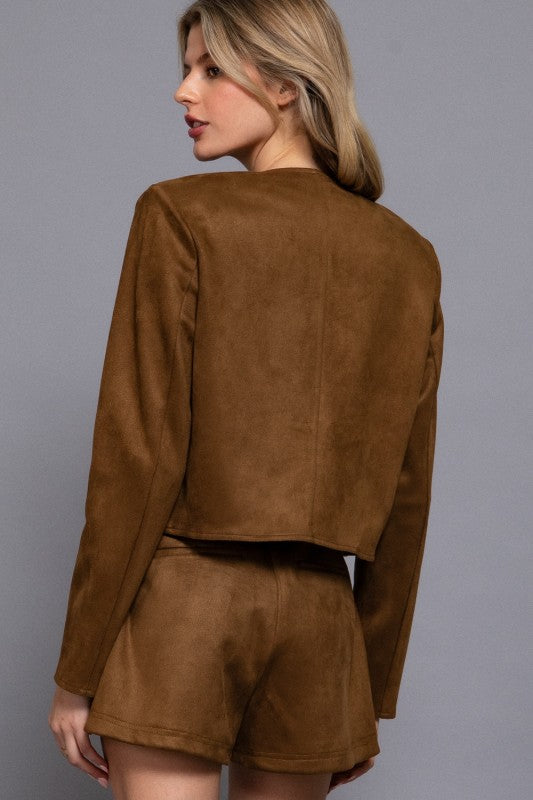 Lightweight Faux Suede Zip Up Jacket
