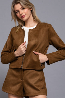 Lightweight Faux Suede Zip Up Jacket