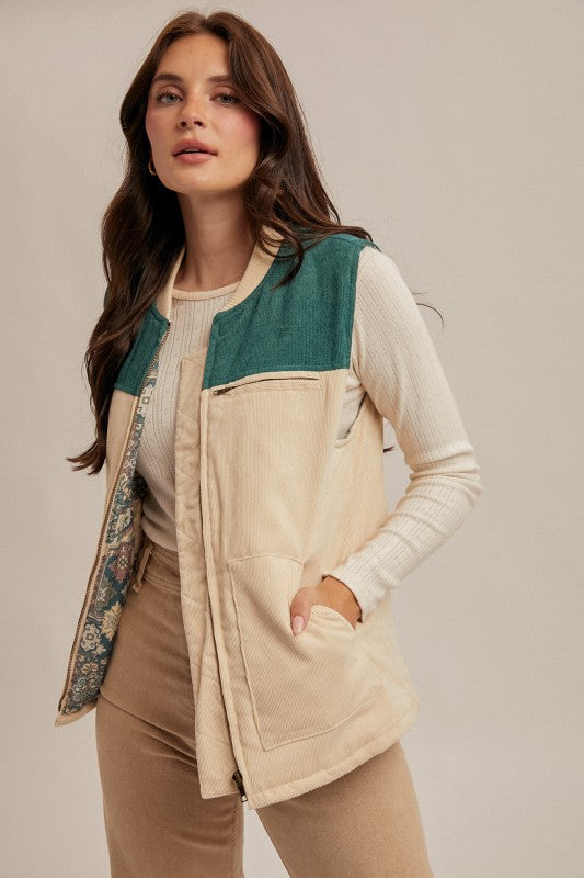 Color Block Corduroy Autumn Vest