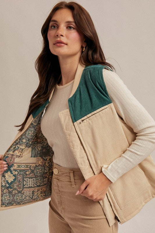 Color Block Corduroy Autumn Vest