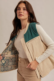 Color Block Corduroy Autumn Vest