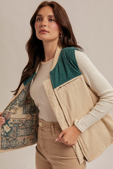 Color Block Corduroy Autumn Vest